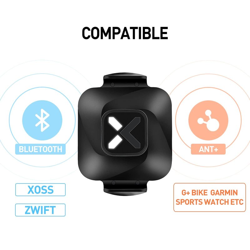 XOSS Vortex Cadence/Speed Sensor ANT+/Bluetooth 4.0, Outdoor/Indoor Wireless IPX7 Dual Modes Bike Computer RPM Sensor for Road Bike/Spinning Bike/MTB Compatible with Wahoo Fitness/Zwift/Strava