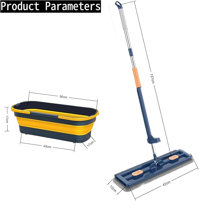 2025 New Large Flat Mop and Bucket Set, 360 Rotation Flat Mop with Self-Wringing Bucket, Includes 7 Reusable Microfiber Pads for Tile, Hardwood, Laminate Floors Wet and Dry (Blue)