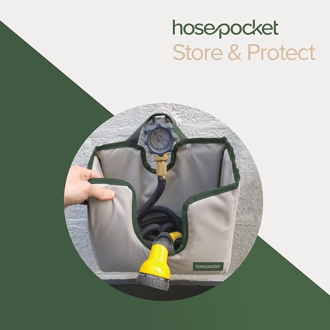 Expandable Garden Hose Holder by Hose Pocket – Store Your Expandable Garden Hose Neatly and Simply – Size Large Designed For 50-100 ft. Hose (Large)