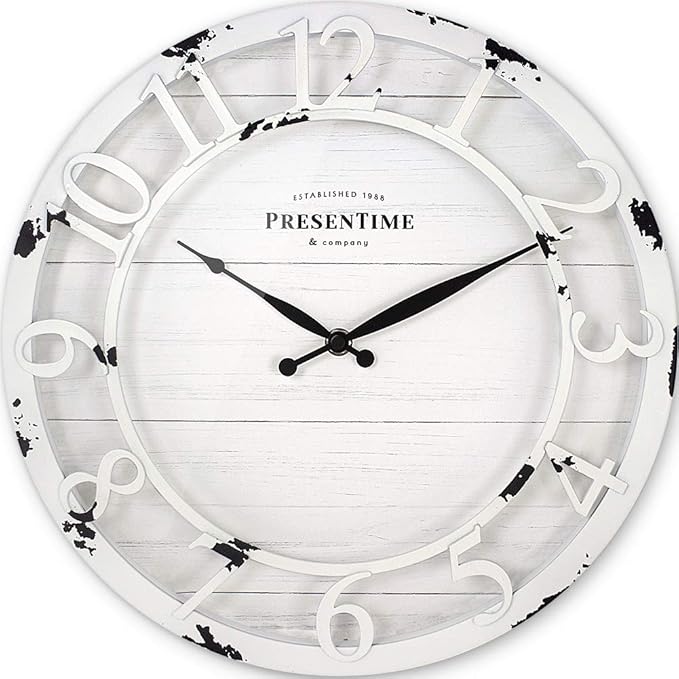 Presentime & Co 13" Farmhouse Series Wall Clock, Quartz Movement, Shiplap Style