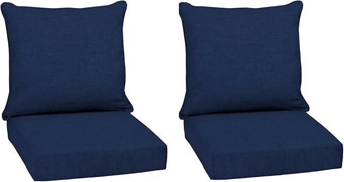 Arden Outdoor Deep Seat Cushion Set (2-Pack), 24 in x 24 in, Weather-Proof, Rain-Proof, Fade Resistant Patio Cushion for Chair, Sofa, and Couch Sapphire Blue Leala