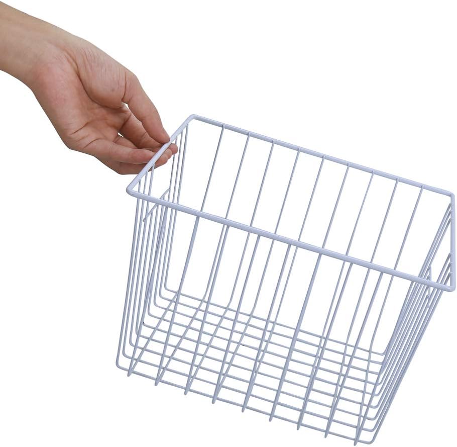 Deep Refrigerator Organizer Baskets, Metal Wire Baskets for Upright Freezer, Household Bin Basket with Handles for Kitchen, Cabinets, Pantry, Closets (11.8" L x 10" W x 7" H)