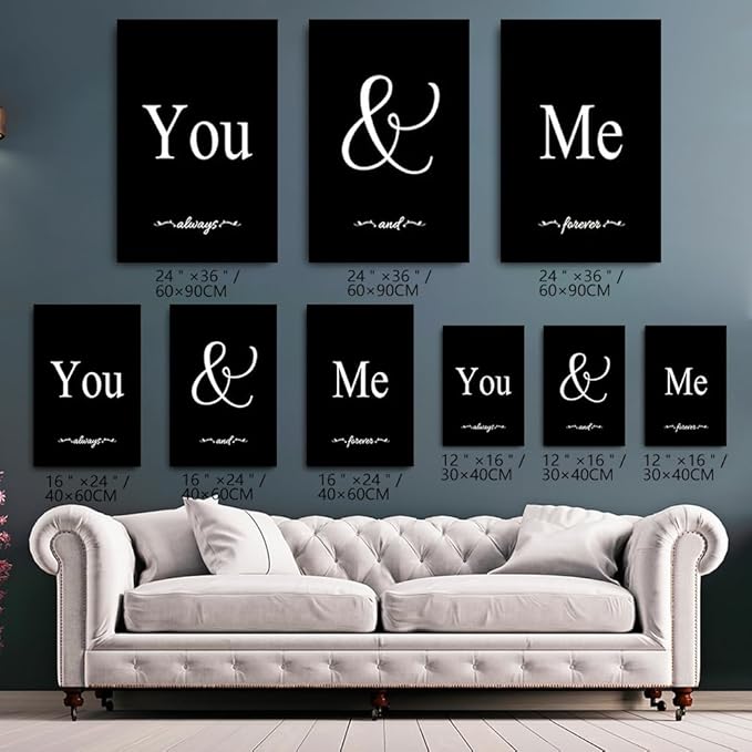 GUBIYU Set of 3 Framed Farmhouse You and Me Wall Art Above Bed Wall Decor