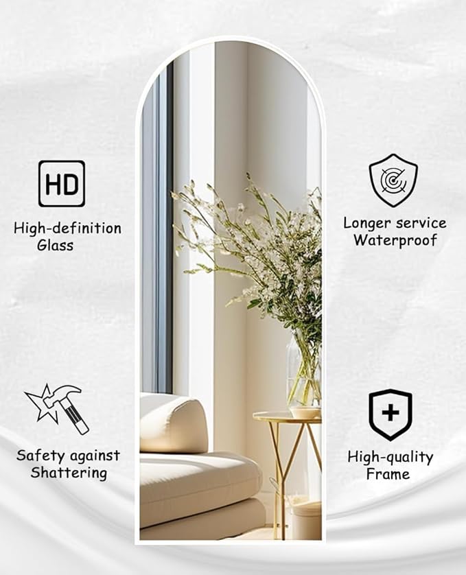 Rowjut Floor Mirror Arched Full Length Mirrors, Living Room, Aluminum Frame