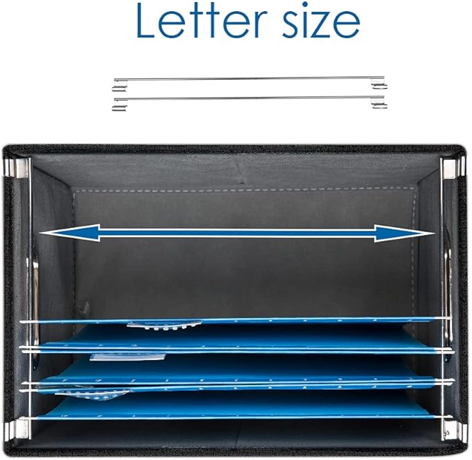 PRANDOM File Organizer Box - Set of 2 Collapsible Decorative Linen Filing Storage Hanging File Folders with Lids Office Cabinet Letter Size Black (14x9.3x10.8 inch)