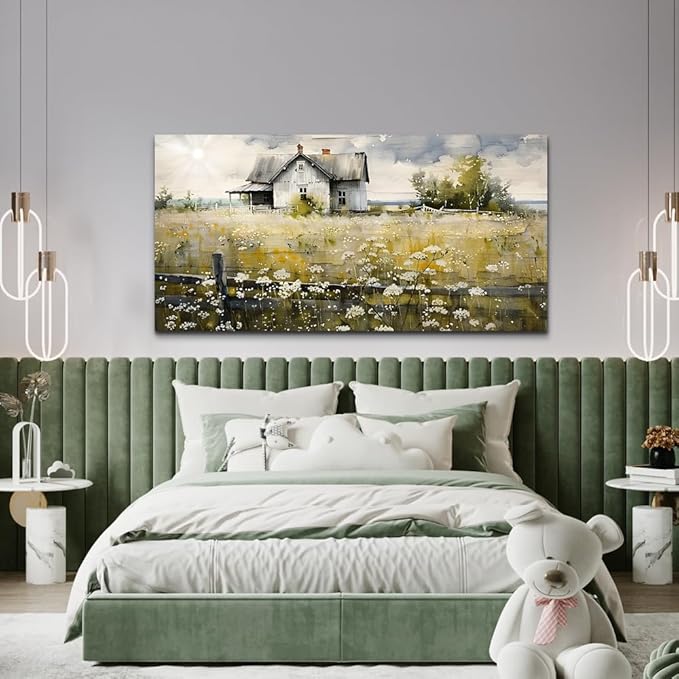 FUHAIHUA Large Modern Wall Decor For Living Room Canvas Wall Art For Office Bedroom Wall Decorations Art Watercolor Paintings Rural Landscape Pictures Mural Artwork Farmhouse Home Decor 24x48 In