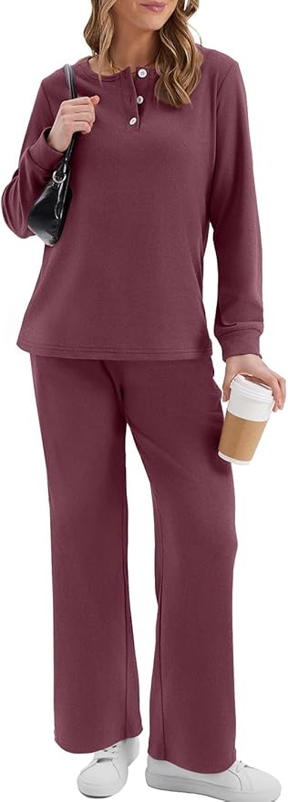 WIHOLL Lounge Sets for Women Two Piece Outfits Button Down Sweatsuit Sweatpant with Pockets Fall Fashion 2025