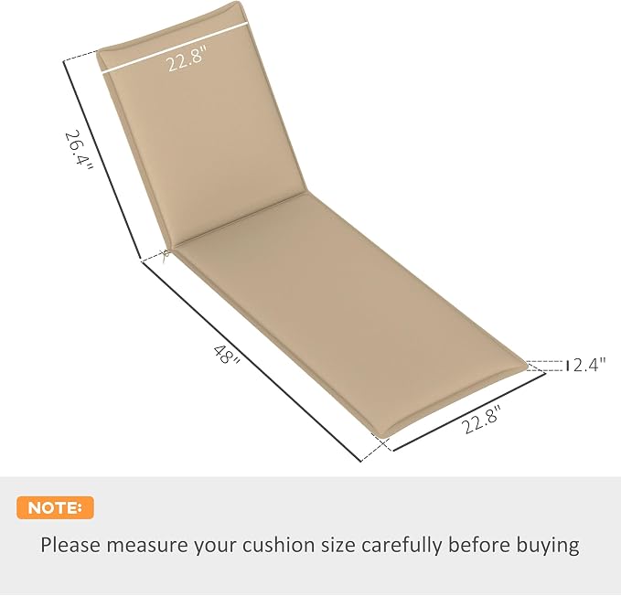 Outsunny Outdoor Lounge Chair Cushion Set of 2, UPF50+ 200gsm Fabric and 25D High-Density Foam, Foldable Patio Chaise Lounge Cushion Set, Fade Resistant for Lawn Pool, 76" x 23", Beige