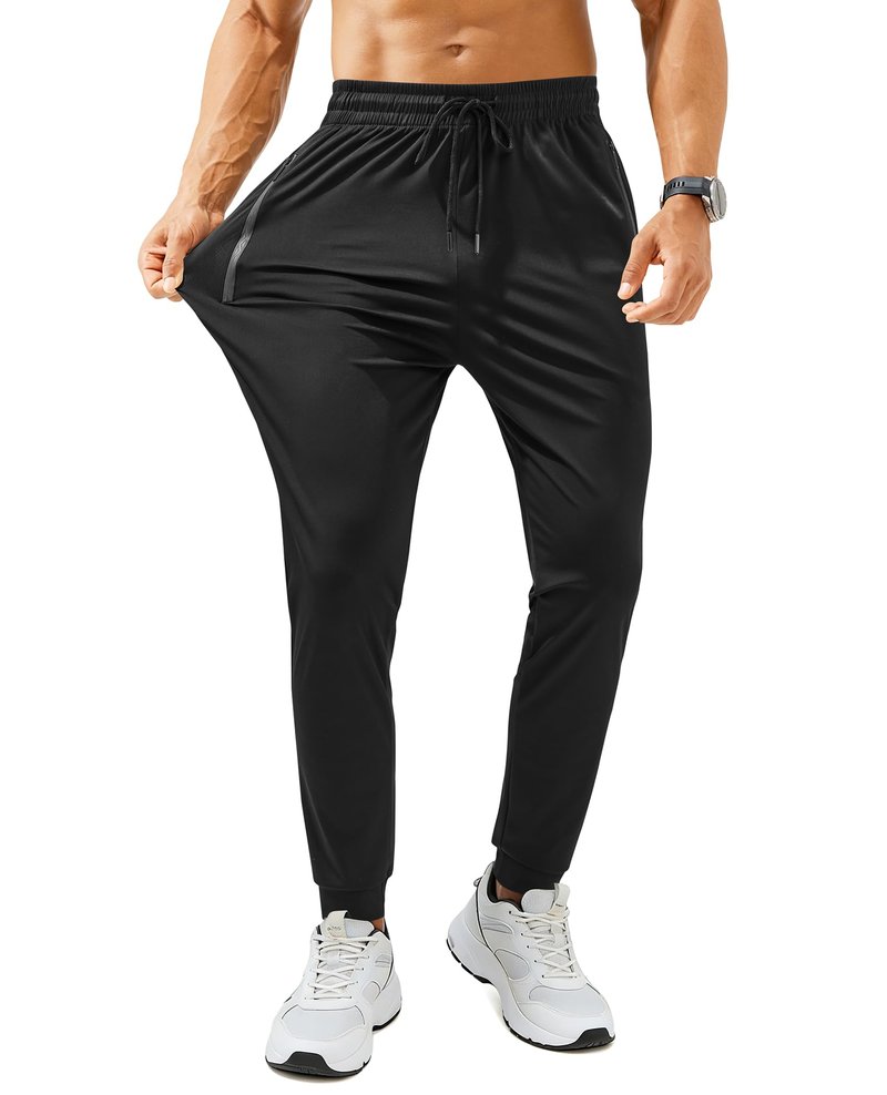 FOGFIRE Mens Sweatpants with Zipper Pockets Lightweight Athletic Joggers for Workout Running Gym Track Casual Wear Black X-Large