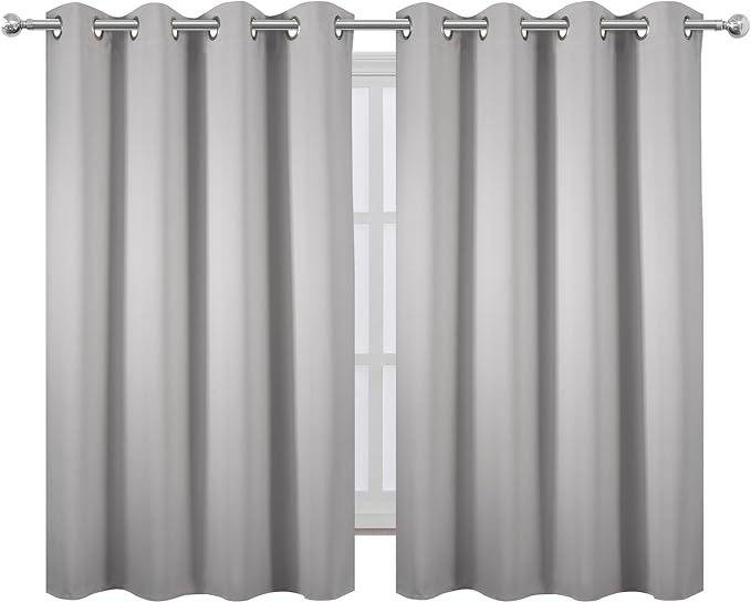 LEMOMO Blackout Curtains 66 x 54 Inch Long Light Grey Curtains Set of 2 Panels