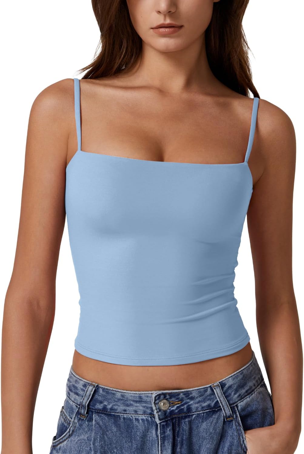 QINSEN Women's Adjustable Spaghetti Strap Tank Top - Double Lined Sleeveless Camisole Shirt