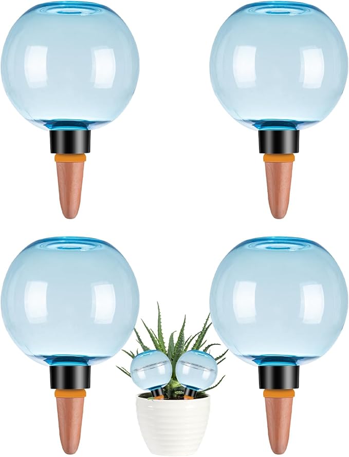 4 Pack Self Watering Globes 17oz Large Plant Watering Globes Top Fill, Self Water Planter Insert Indoor/Outdoor Plastic Water Bulbs Slow Release Terracotta for Plants, Blue