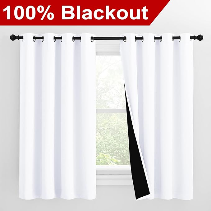 NICETOWN 100% Blackout Curtains 57 inches Long, Double-Deck Completely Blackout