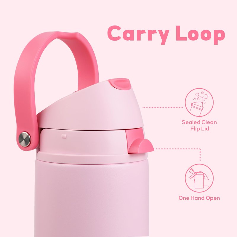 Xtusimple 24 oz Insulated Water Bottle with Straw, Stainless Steel Water Bottle with 2-in-1 Push-Button Spout & Quick-Flip Straw, Fits Car Cupholder, Leakproof, for Gym, Travel, School, Camping, Pink