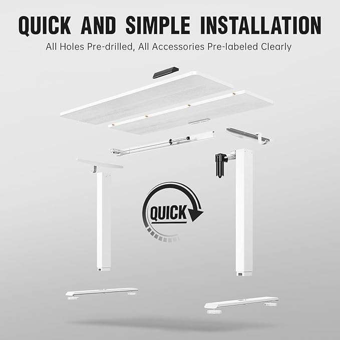 Veken 47.2 Inch Electric Standing Desk, Height Adjustable Sit Stand Up, Wood Desktop, Work Home Office Computer PC Desks, Gaming Writing Study Bedroom Rising Table, Tall Standup Workstation, White