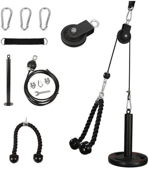 Cable Pulley System Home Gym, LAT Pull Down Weight Pulley System Gym Fitness DIY Loading Pin Weight Lifting Triceps Rope Workout Adjustable Length Pulley Cable Machine Attachments for Home Gym