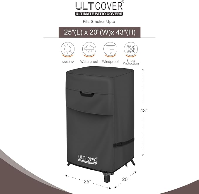 ULTCOVER Waterproof Vertical Electric Smoker Cover 40 inch for Most Square Gas Propane BBQ Smokers Size Upto 25W x 20D x 43H inch, Black