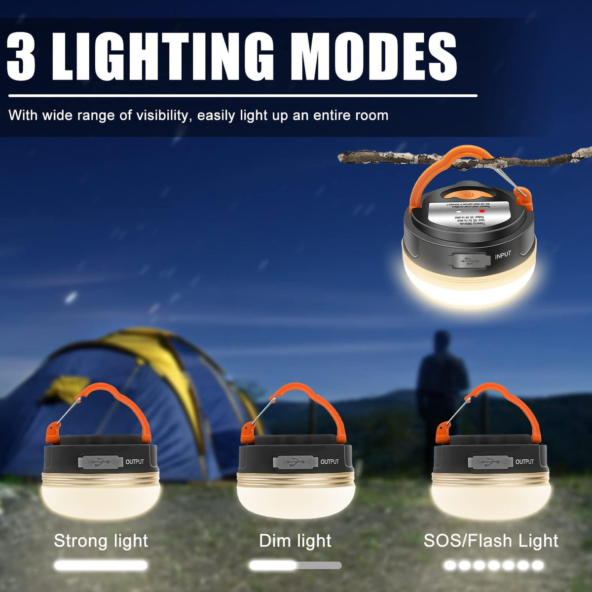 XTAUTO Rechargeable LED Camping Lantern - Portable 360° Illumination | Waterproof & Magnetic Base - 2-Pack