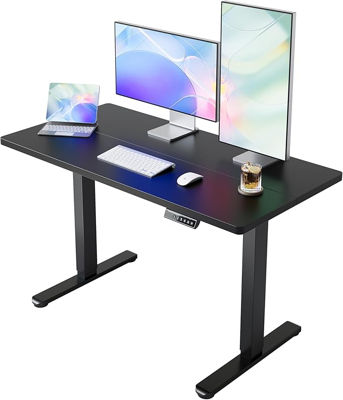 HUANUO Electric Standing Desk,48" x 24" Height Adjustable Desk, 4 Memory Height Settings, Sit to Stand Up Desk for Home Office, with Headphone Hook, Cable Manager, Black