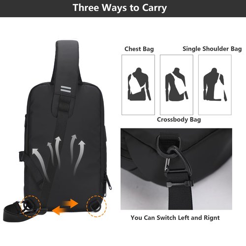 AOKING Lightweight Sling Bag for Men,Waterproof Crossbody Shoulder Backpack with USB Charging Port,Casual Cross Body Bag (Black 1)