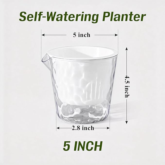 InmeRun Plant Pots Indoor Plastic Flower Pots Outdoor 5 inch Set of 6 Pack with Drainage Holes and Saucers for Garden Pots (self Watering 5in-6p)