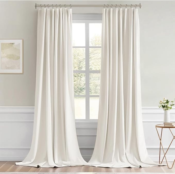 MIULEE Ivory Back Tab Blackout Curtain 96 Inch Long 2 Panels Set