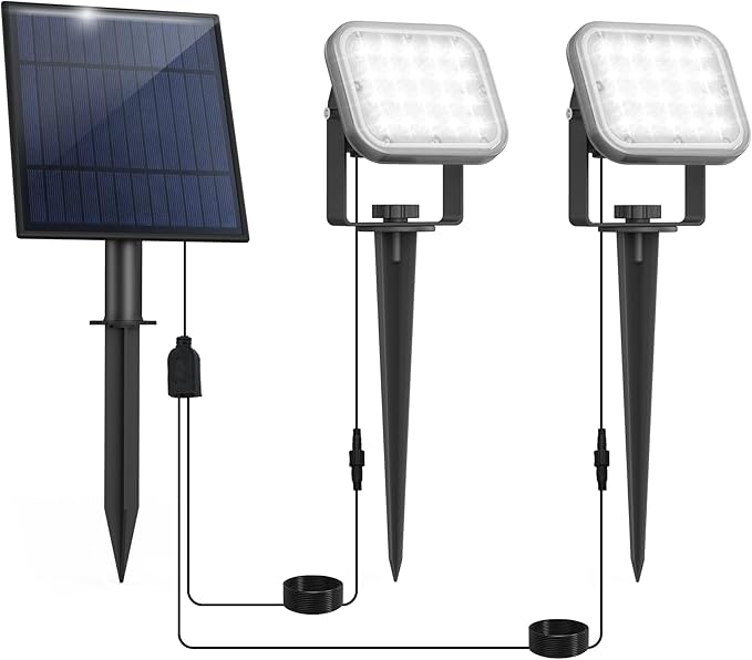 Solar Spot Lights Outdoor, 20 LED IP65 Waterproof Landscape Lighting, Dusk-to-Dawn 6000K Cold White Spotlights for Yard Garden Driveway Porch Walkway, 2-in-1