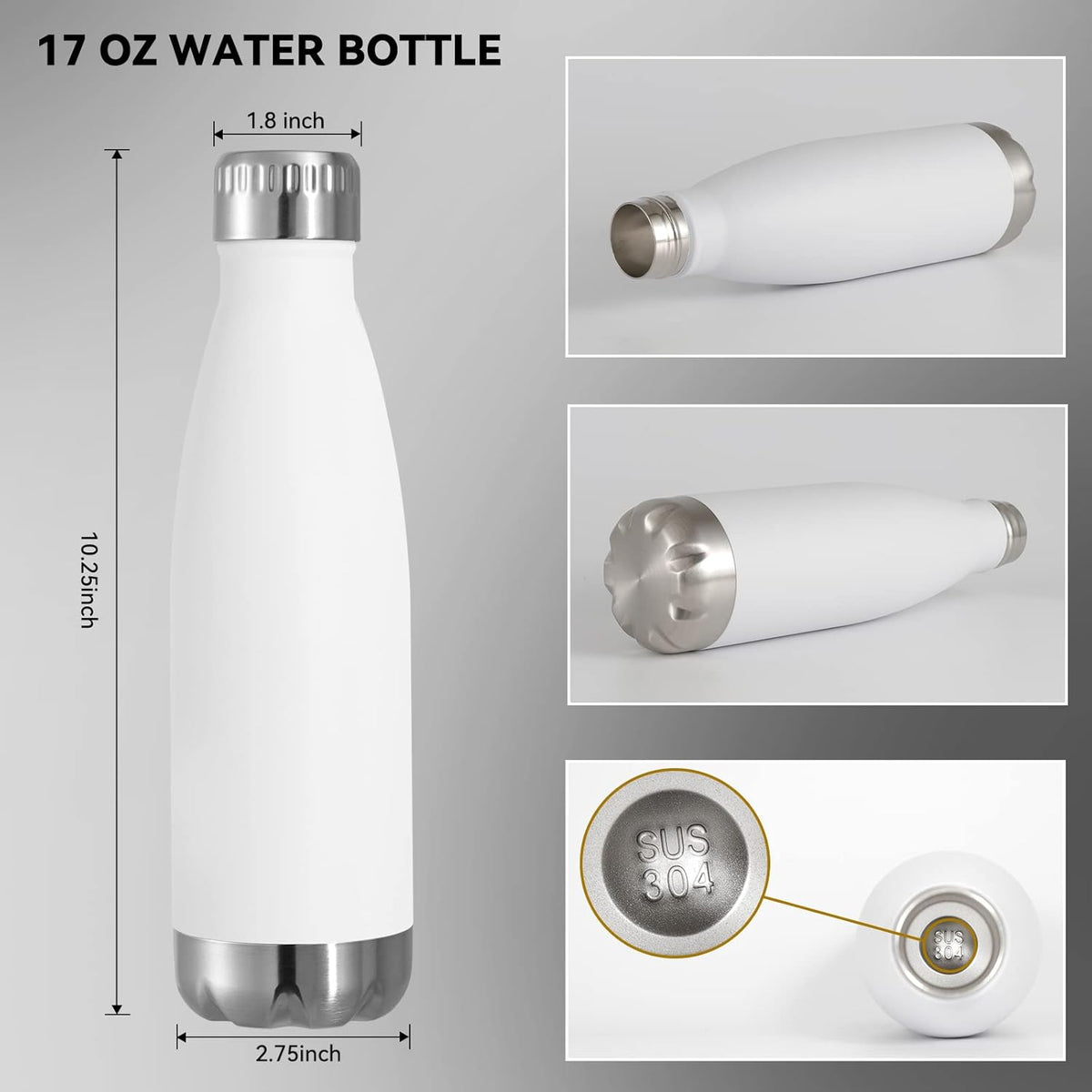VEGOND 17oz Stainless Steel Water Bottles, Reusable Metal Sports Water Bottle Keeps Drink Hot and Cold, BPA Free Double Wall Vacuum Cola Shape Insulated Water Bottle for Camping Gym, 1 Pack