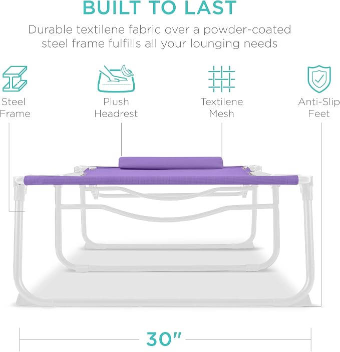 Best Choice Products Extra Wide Patio Chaise Lounge Chair, Portable Outdoor Folding Recliner for Lawn, w/ 8 Positions, Handles, 440lb Capacity - Lavender/White