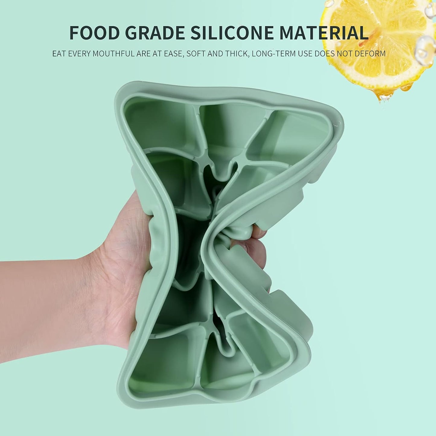 Ice Cube Trays Set of 2, Easy Release 15 Flexible Silicone Ice Cube Molds with Removable Lid Reusable Freezer Ice Trays Stackable for Whiskey, Baby Food, BPA Free (GREEN+GRAY)