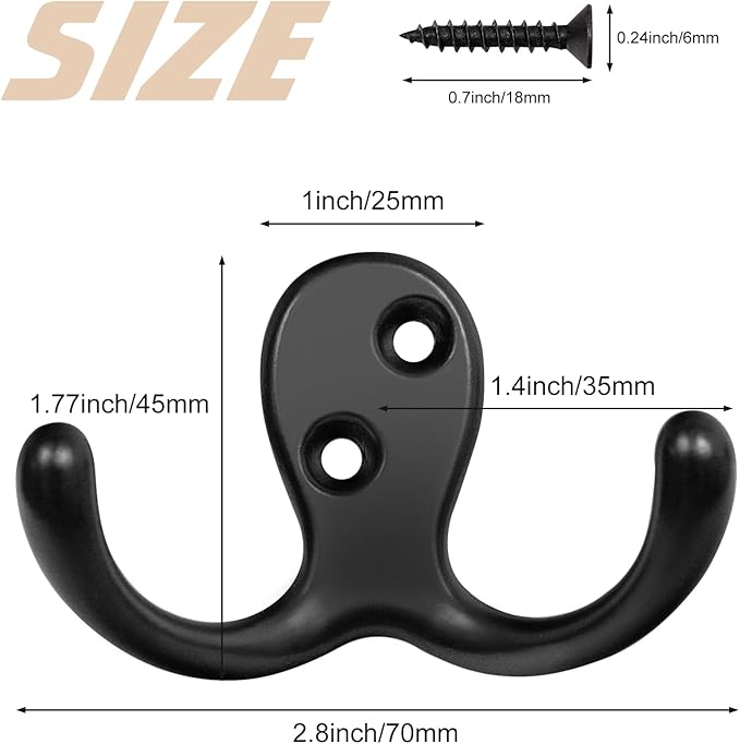 Homanu 14 Pack Coat Hooks, Heavy Duty Double Prong Coat Hooks Wall Mounted