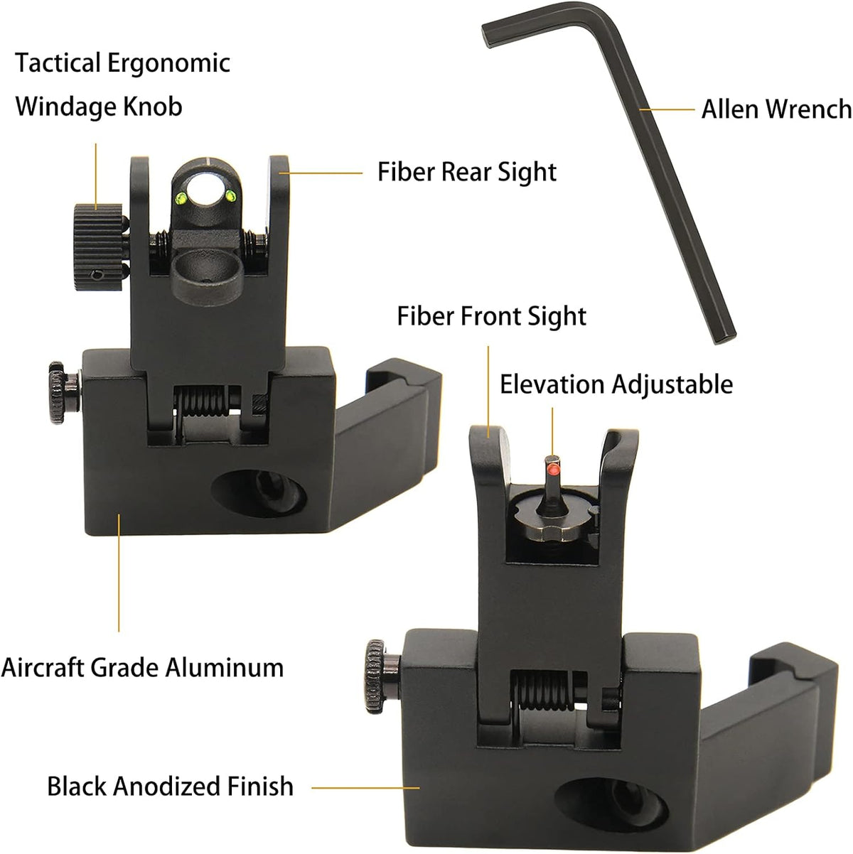 45 Degree Offset Flip Up Iron Sights - Low Profile Backup Fiber Optics with Red & Green Dots | Compatible with Picatinny Weaver Rails