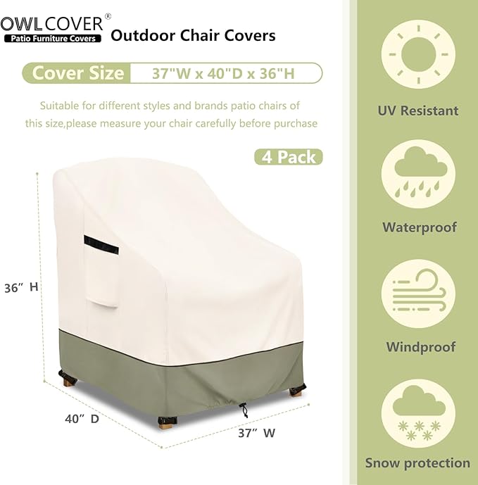 Outdoor Chair Covers 4 Pack 37 W x 40 D x 36 H inches,600D Heavy Duty Waterproof Adirondack Chair Cover,Outdoor Furniture Covers for Lawn/Garden Chiar