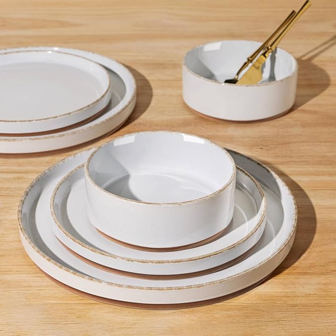 AmorArc Ceramic Dinnerware Sets for 6, 18 Pieces Handpainted Plates and Bowls Set with Rustic Terracotta Underside, Scratch Resistant Stoneware Dishes Set, Dishwasher & Microwave Safe