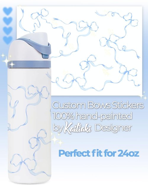 Kaitiaki Bows Stickers for Custom Owala Accessories - Cute Tumbler Decals, Fits 24oz Urban Outfitters Owala Bottles (Ocean Breeze Bow, Blue)