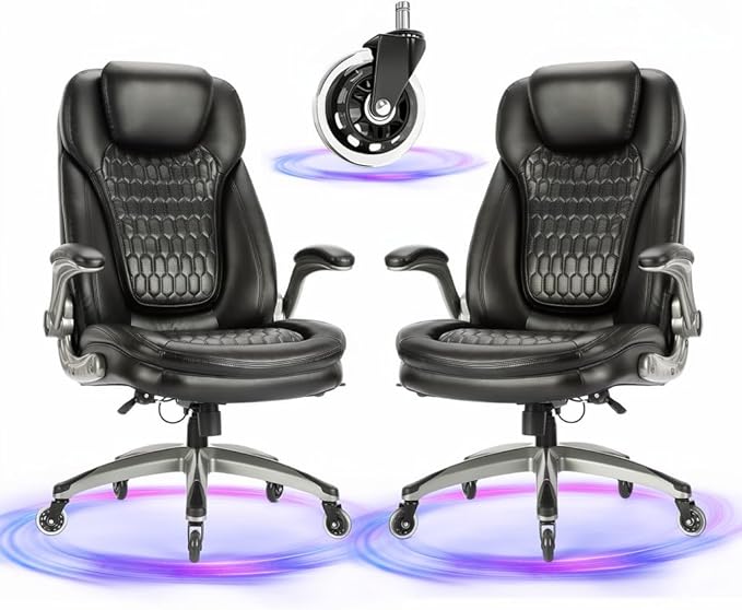 COLAMY Executive Office Chair with Thick Bonded Leather (Black-6686, Set of 2)