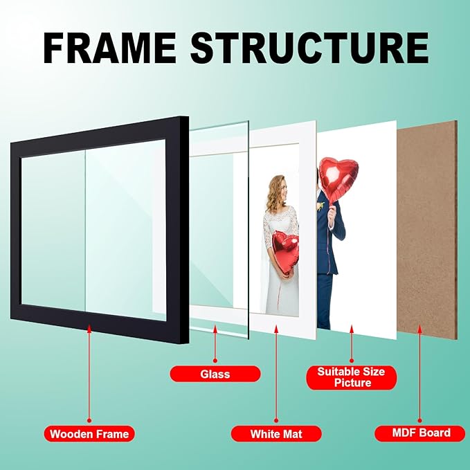 RPJC 8x10 inch Picture Frames Made of Solid Wood and High Definition Glass Display Pictures 5x7 with Mat or 8x10 Without Mat for Wall Mounting Photo Frame Black