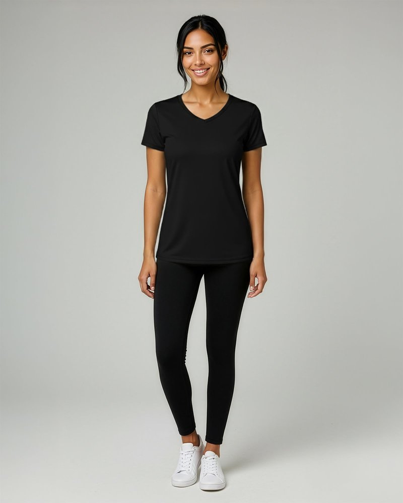 Real Essentials 5 Pack: Women's Dry-Fit Short Sleeve V Neck T Shirt Workout Fitness Yoga Top Tee (Available in Plus Size), Set 5, 2X
