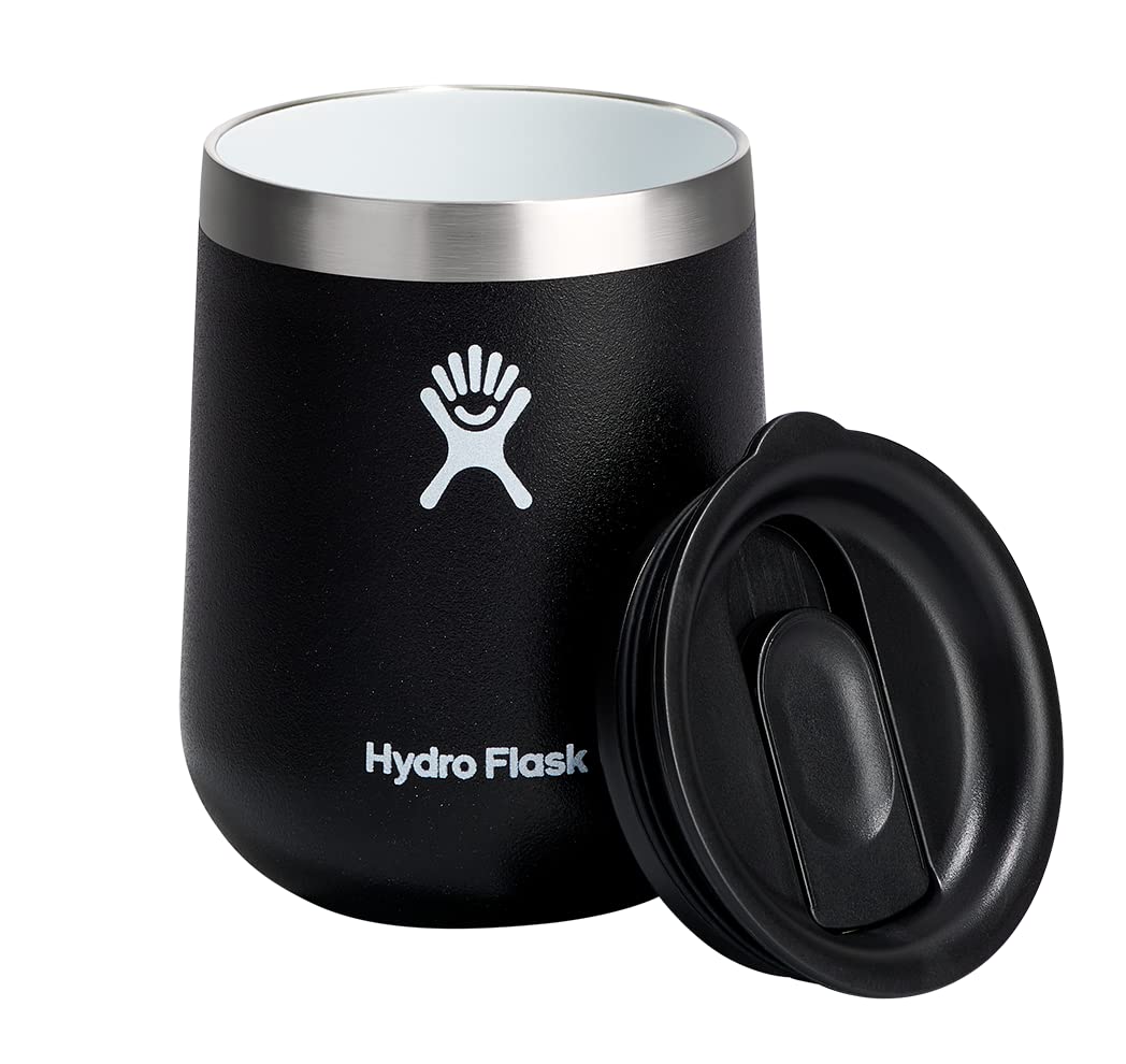 Hydro Flask 10 Oz Wine Glass - Ceramic Stemless Wine Tumbler - Unbreakable with Lid in Black