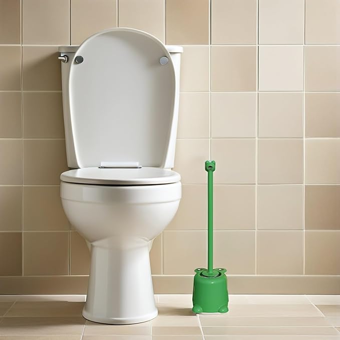 Beaupretty Frog Toilet Brush with Holder Set Long Handle Soft Bristles Cute Cartoon Frog Design Efficient Toilet Cleaning for Home Office Bathroom