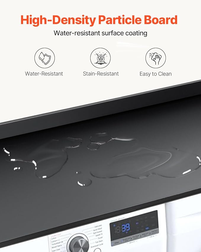 VEVOR Washer Dryer Countertop, 54" x 27" Wooden Washer and Dryer Countertop, Water-Resistant Laundry Machine Topper Cover with Anti-Slip Pads, for Laundry Room Organization and Storage, Black