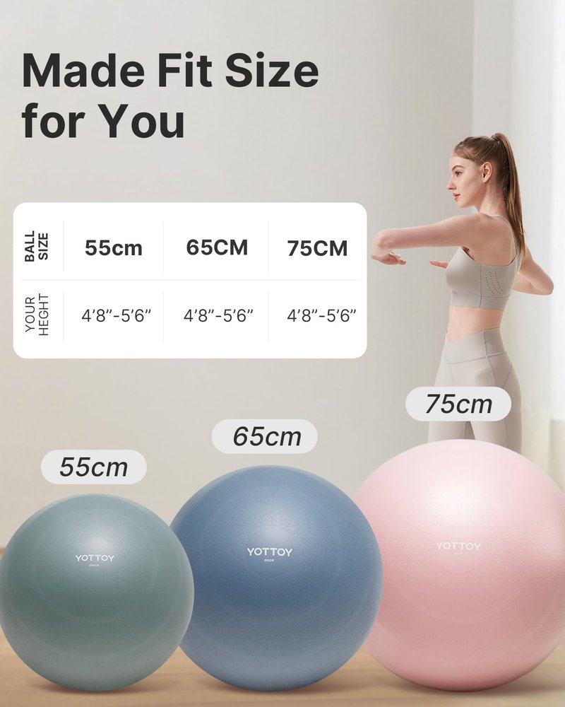 YOTTOY Anti-Burst Exercise Ball for Working Out, Yoga Ball for Pregnancy,Extra Thick Workout Ball for Physical Therapy,Fitness with Pump (Green)