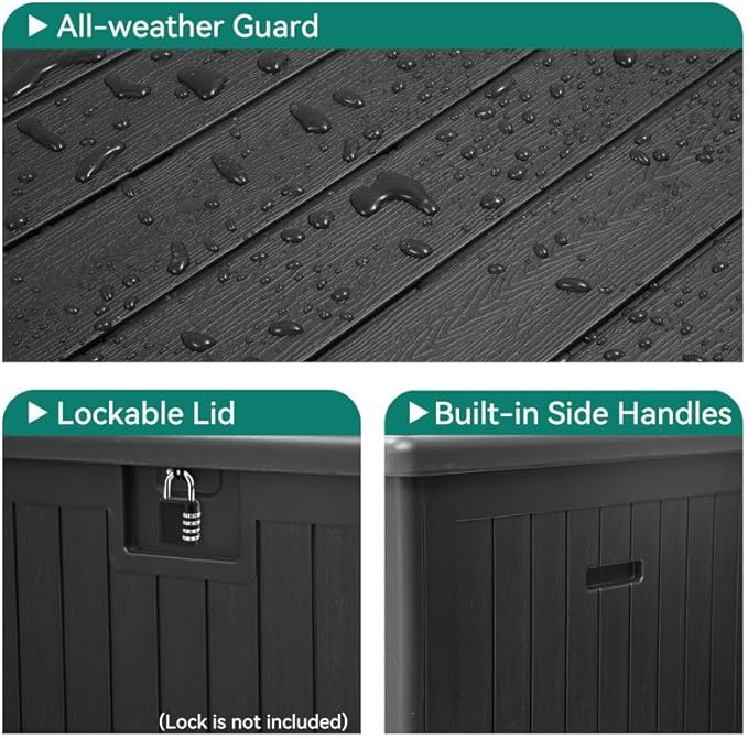 YITAHOME XL 180 Gallon Large Deck Box,Outdoor Storage for Patio Furniture Cushions,Garden Tools,Waterproof,Lockable (Black)