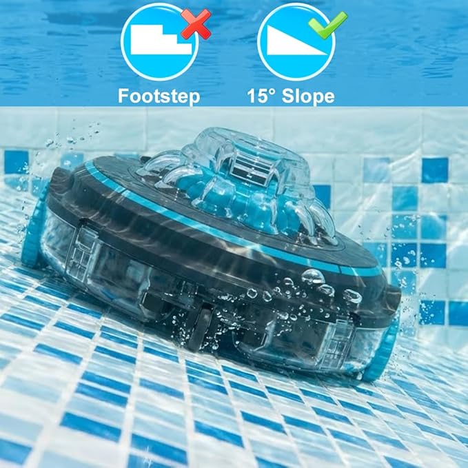 Automatic Cordless Pool Cleaner Upgrade for Above Ground Pools - Pool Stomach 65 | 75-Min Runtime, Self-Parking | Cleans Slopes & Ramps | Dual Filter System for Leaves & Sand | US/EU Patented Design