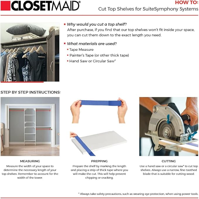 ClosetMaid 1951140 SuiteSymphony 16-Inch Closet Organizer with Shelves, Natural Gray