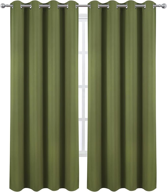 LEMOMO Blackout Curtains 52 x 90 Inch Long Olive Green Curtains Set of 2 Panels