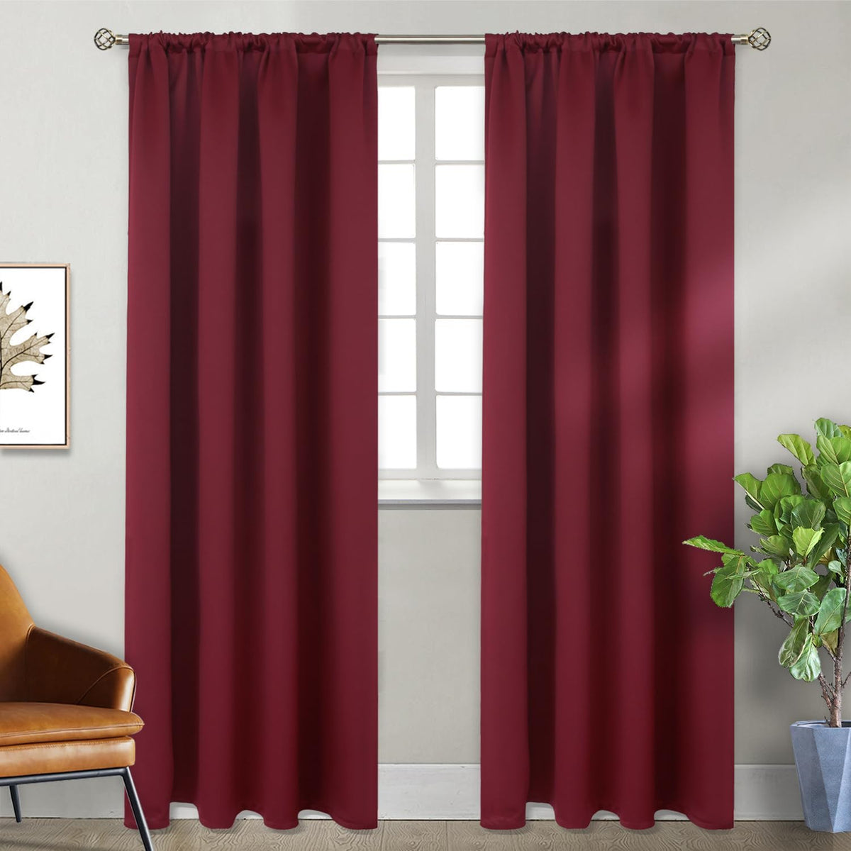 BGment Burgundy Blackout Curtains 84 Inch Length for Bedroom - Rod Pocket Thermal Insulated Room Darkening Shading Drapes for Living Room, 42 x 84 Inch, 2 Panels