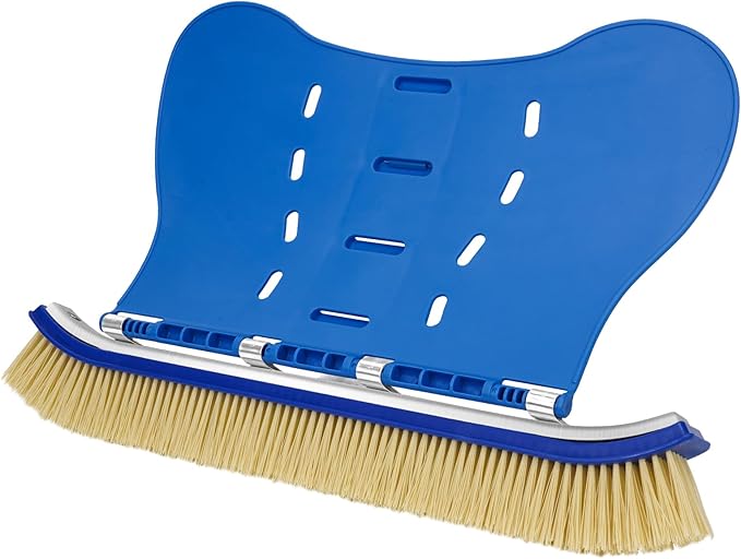 Pool Brush with Brush Tail for Cleaning Pool Walls Using Water Pressure, 18" Tough Plastic Bristles Pool Brush Head with EZ Clips Fit Most Poles (Pole not Included)