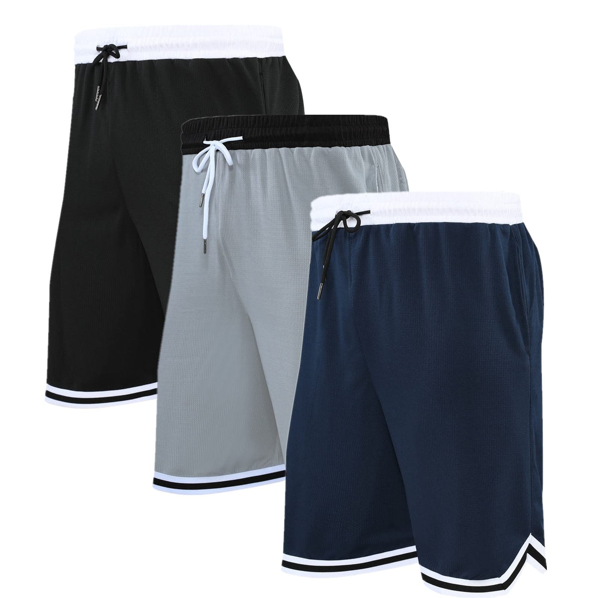 OPALOS 3 Pack Basketball Shorts for Men with Zipper Pockets,Active Athletic Shorts (Navy.Black.Gray-252, M)