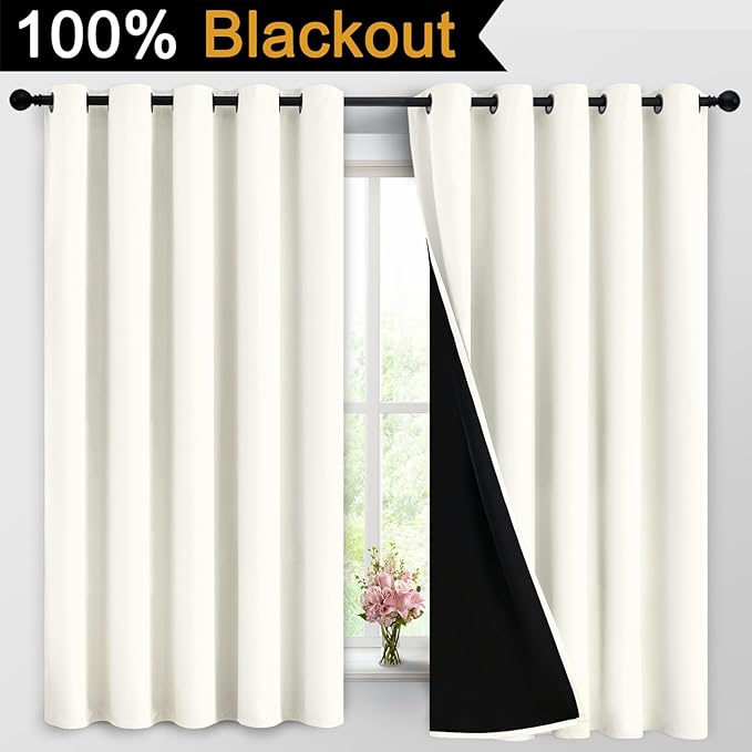 Yakamok 100% Cream Blackout Curtains
